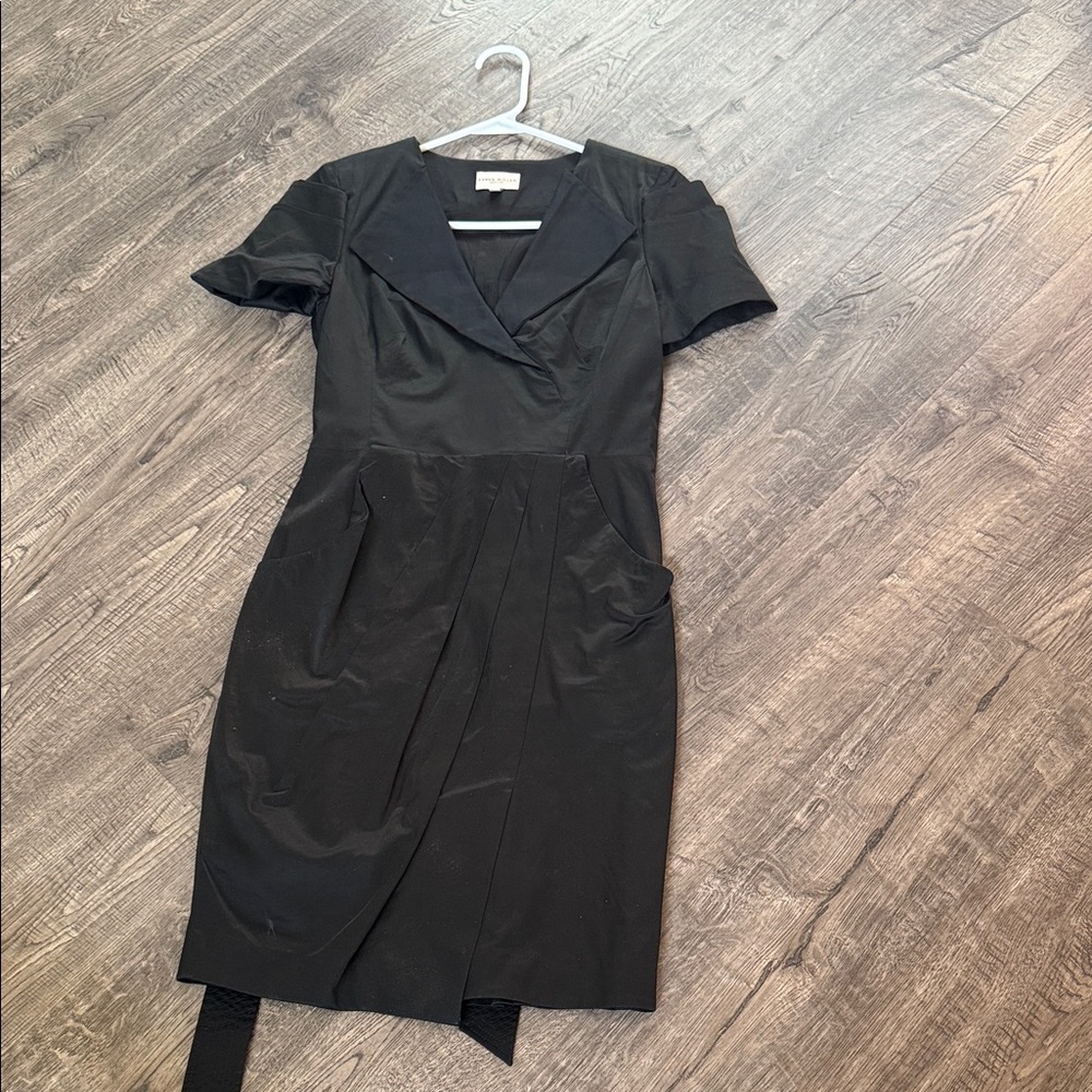 Karen Millen Black Short-Sleeve Wrap Midi Dress